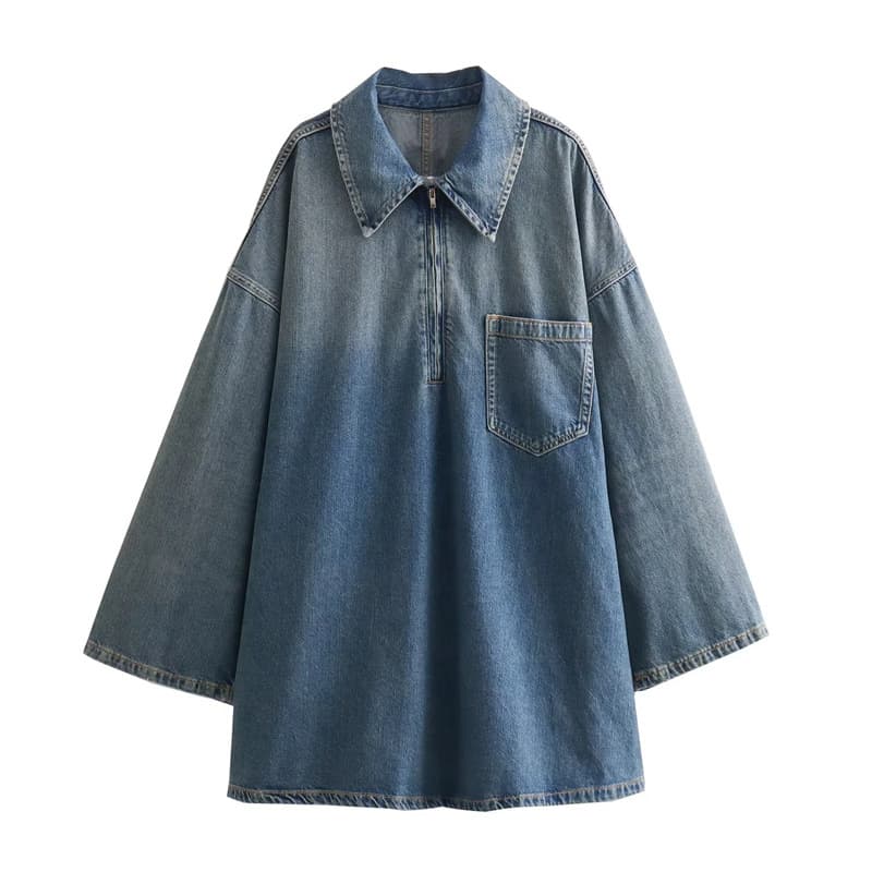 Women's Clothing Simple Fashion All Match Style Lapel Loose Denim Dress