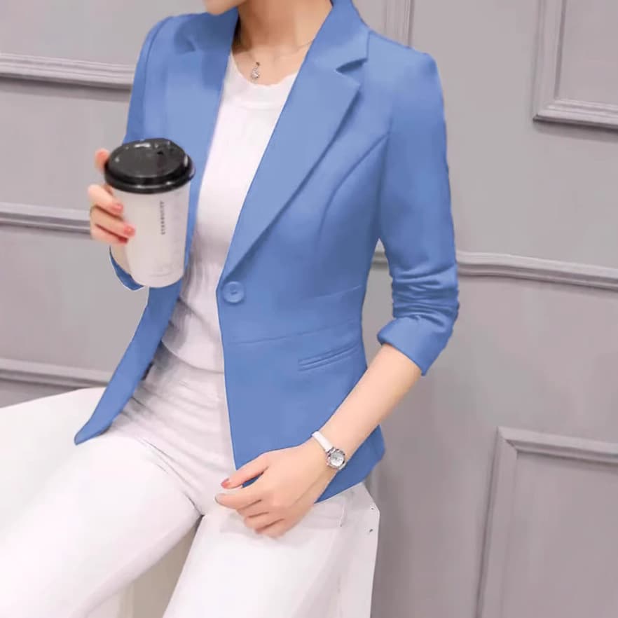 Blazer femme coupe slim – Veste courte style coréen, professionnelle et décontractée, fermeture à un bouton (Bleu/Beige/Kaki, S-XXXXL)