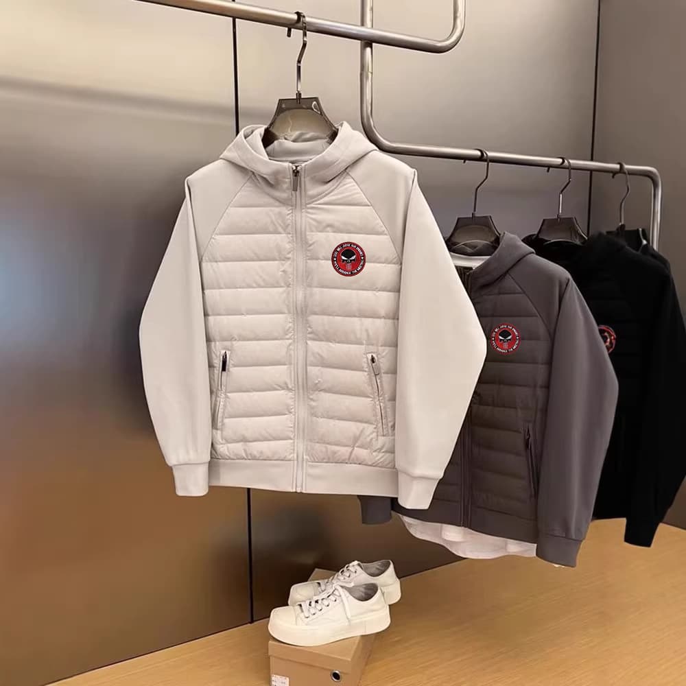 Men's Clothing Men's Trendy Round Badge Cotton Jacket High Quality Warm Lightweight Hooded Spring Red And Black Long Sleeve For Formal & Casual