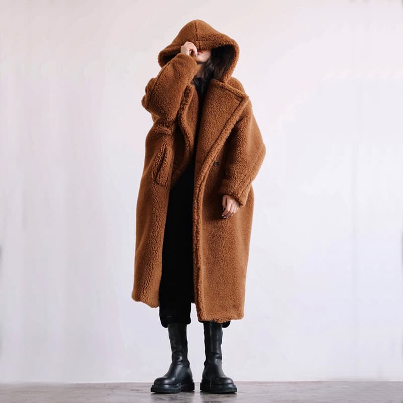 Women's Clothing Autumn And Winter Casual Fur Coat Women's Coat Mid Length Hooded Lapel Fashionable Lamb Wool Temperament Trend