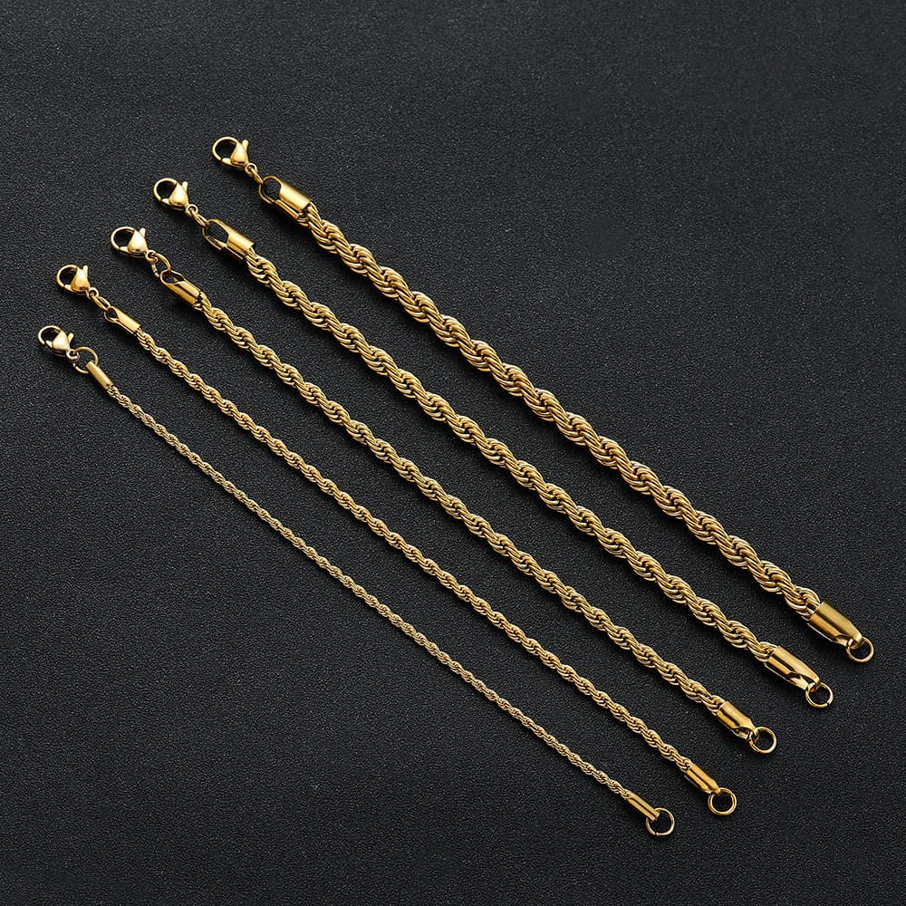 chain 2mm 3mm 4mm5mm 6mm Vacuum Electroplating 304 Stainless Steel Width Multi Color Fried Dough Twists Bracelet