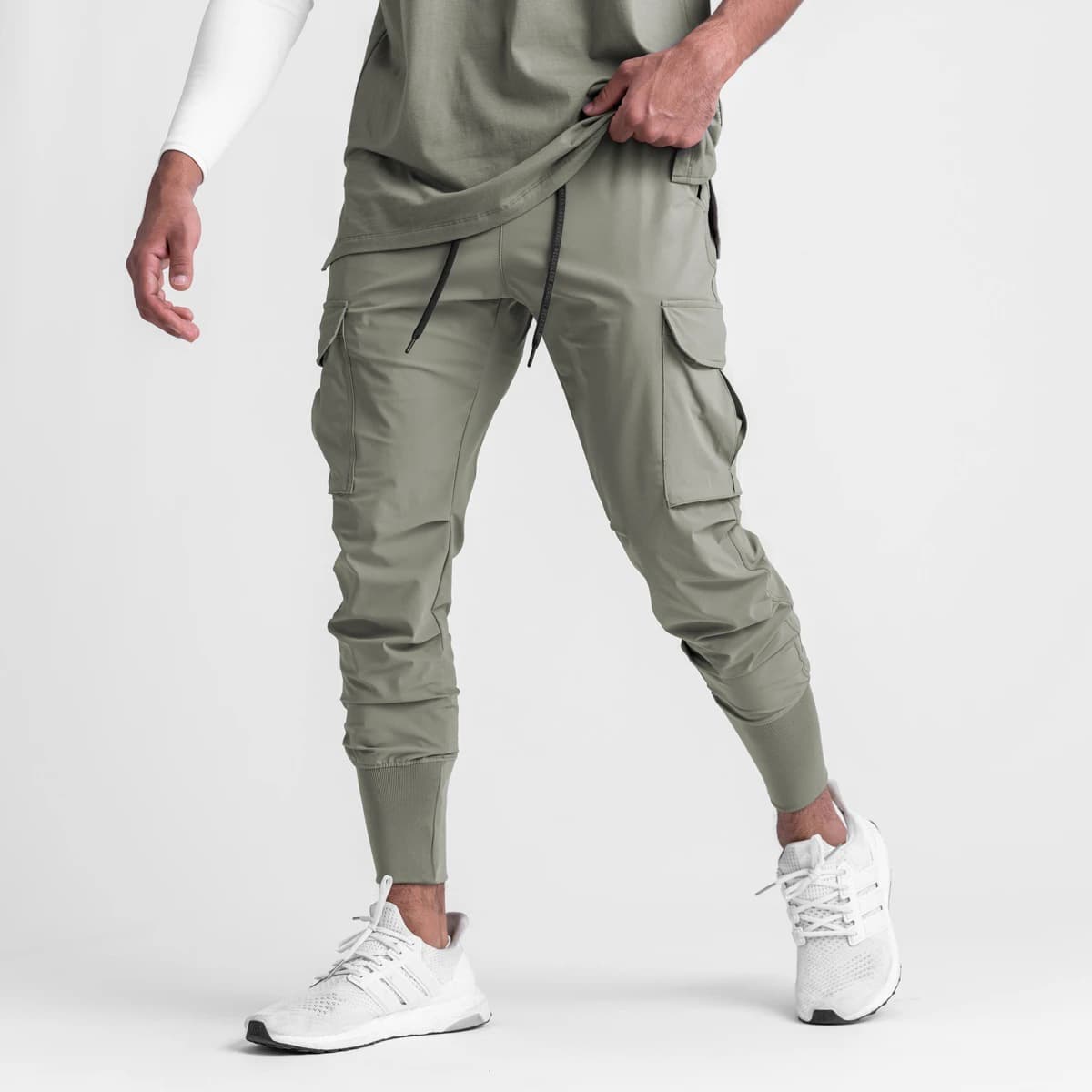 Men's clothing fitness pants Men's casual loose thin woven overalls closed leg pants