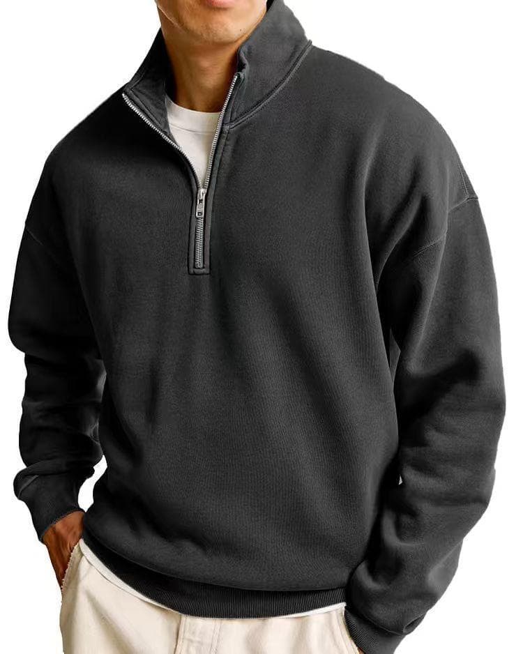 Sweat à capuche pour homme, coupe ample et simple, manches longues, fermeture éclair, couleur unie et col montant