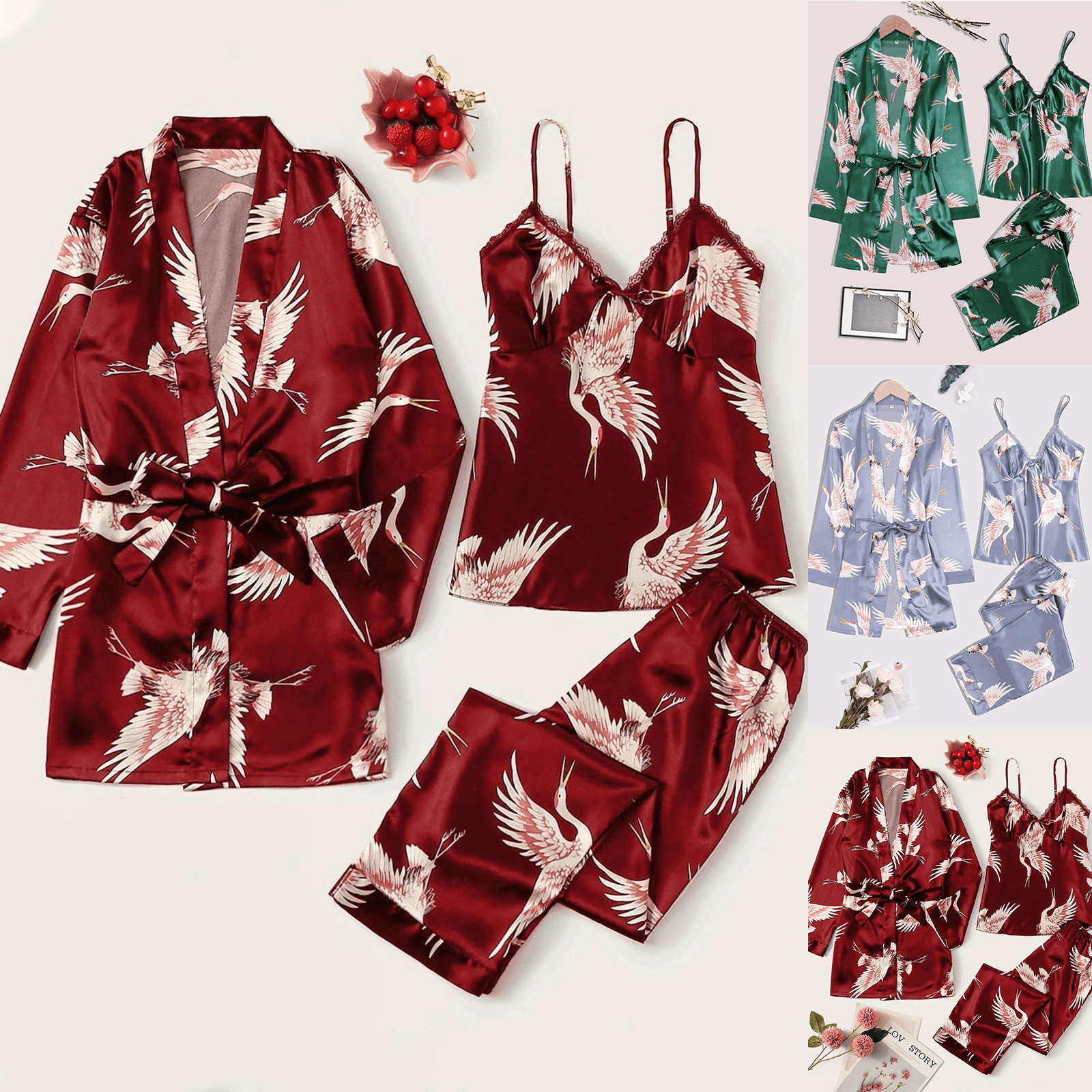 Women's Sexy Underwear With Chest Ice Silk Three-piece Pajamas Seductive Sexy Suspenders