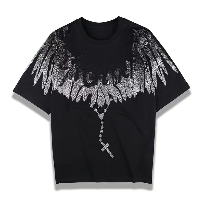 Man's clothing Front and back wings set with diamond slim short sleeve T-shirt for women and men hot diamond cotton couple jacket