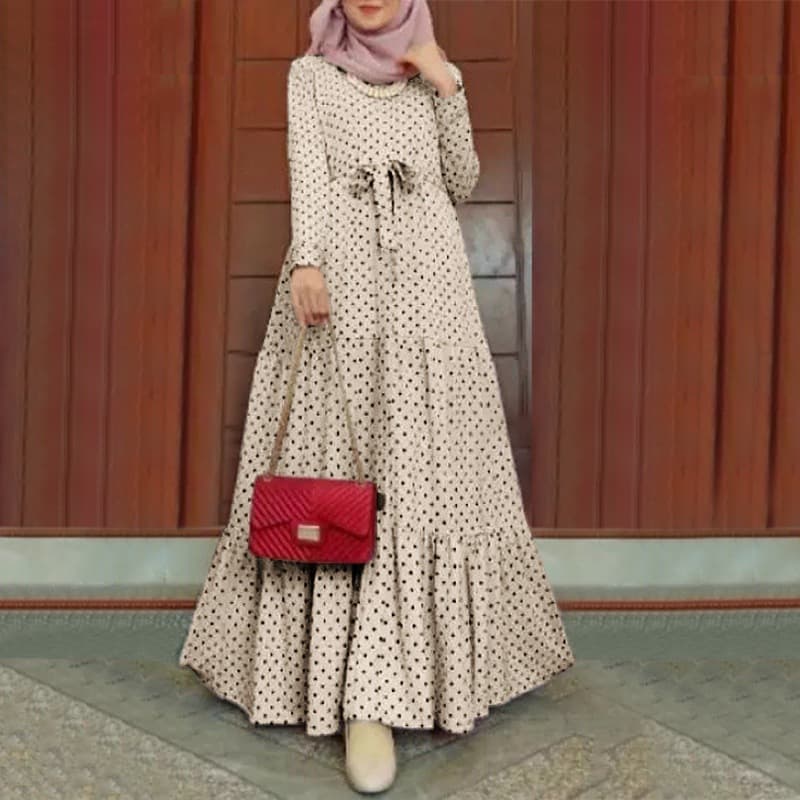 Women's Muslim plus-size women's clothing Polka-dot elegant dress robe long-sleeved full-swing dress