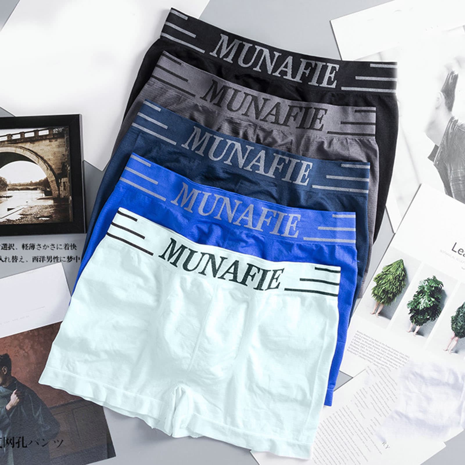 Weizhifu Mid-Rise Elastic Waistline Stretchy Seamless Men Panties Simple Letter Print U Convex Shorts Briefs Daily Wear-Grey One Size