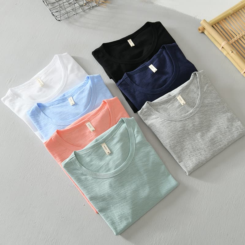 Men's Clothing Round Neck Short Sleeved T Shirts For Men Solid Color Versatile Bottoming Shirts For Men