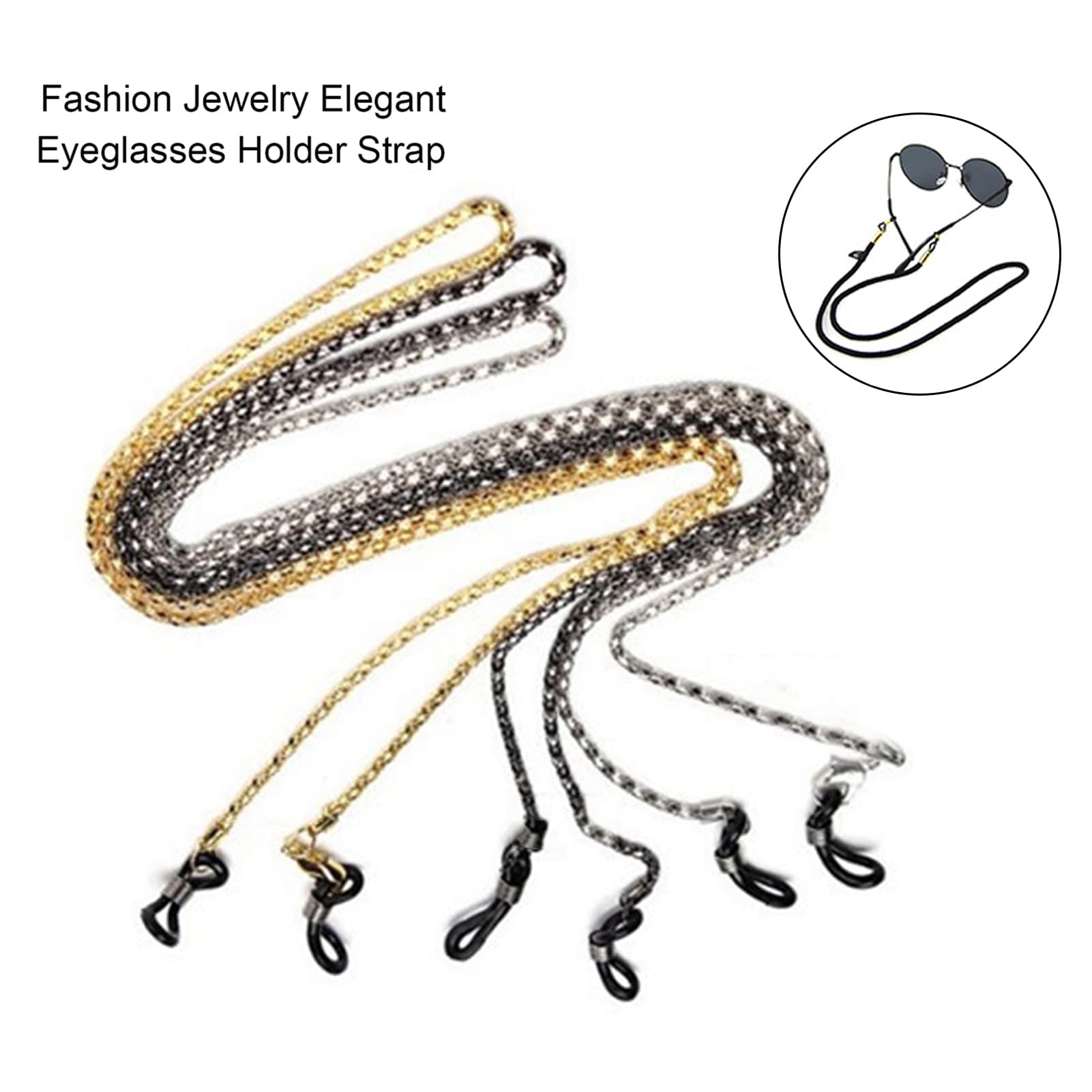 Zhuoxinder 2Pcs Glasses Chain Anti-fall Metallic High Gloss Fashion Jewelry Elegant Eyeglasses Holder Strap Daily Life Supply-Silver