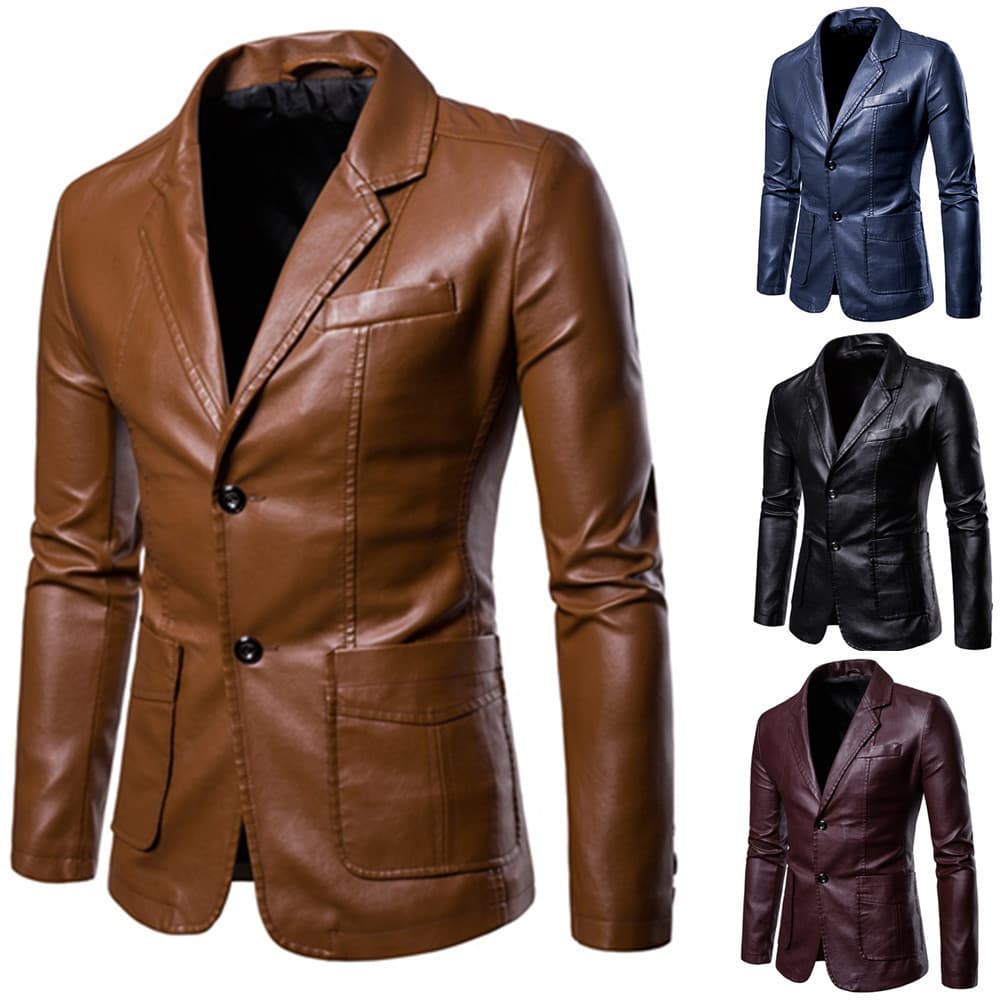 autumn and winter new men's slim and versatile PU small suit men's lapel leather jacket