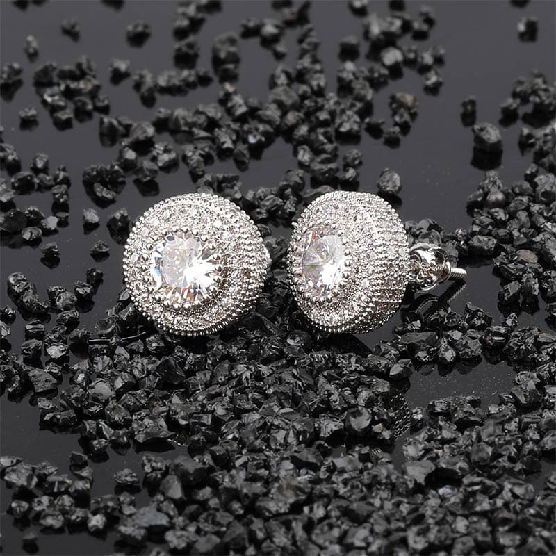 Popular Sterling Silver Round Full Zircon Hip Hop Personality Earrings Men And Women Trendy Earrings