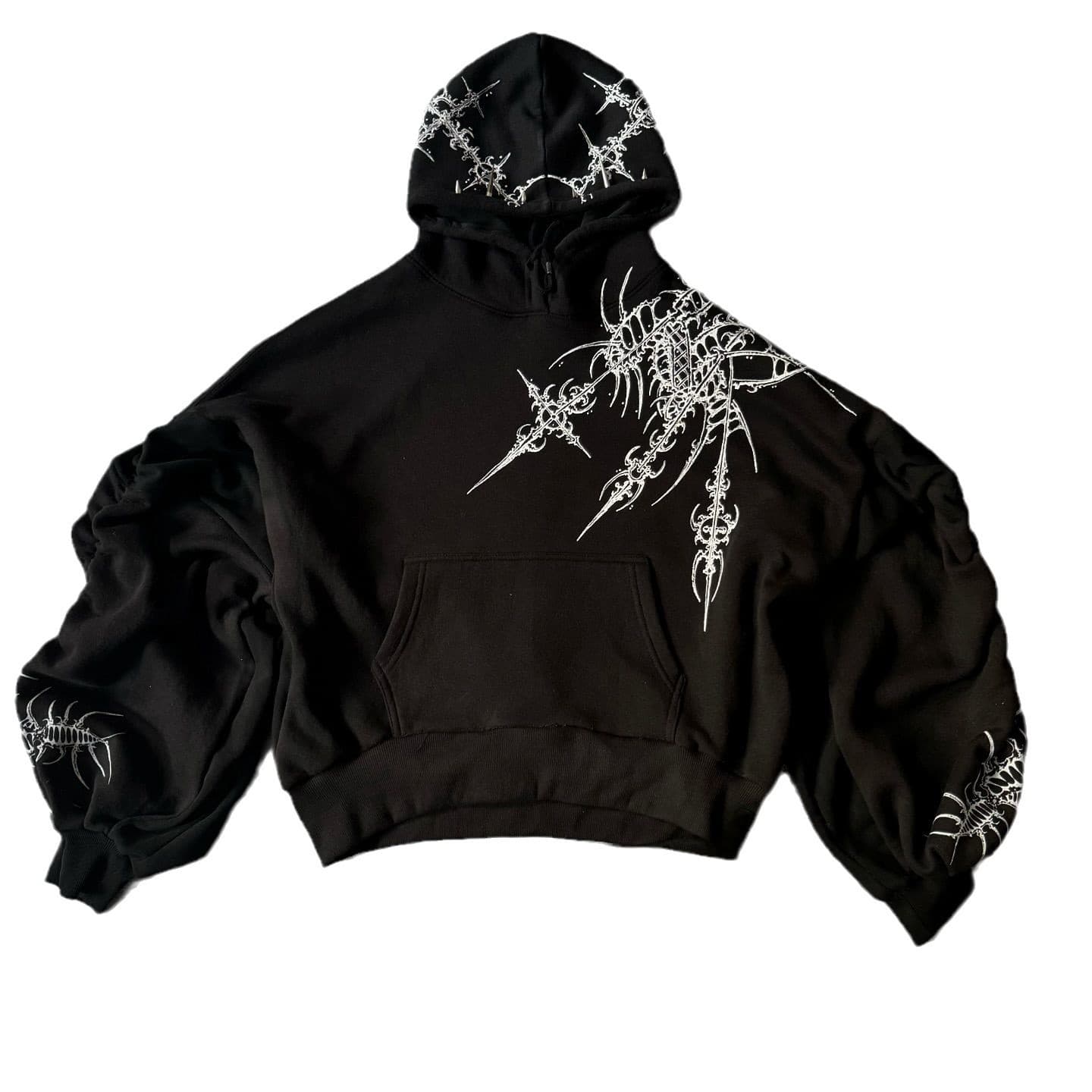 Retro Y2K Streetwear Hoodie - Dark Aesthetic Geometric Print Pullover Sweatshirt, Oversized Fit, Unisex Hooded Sweater For Men & Women​