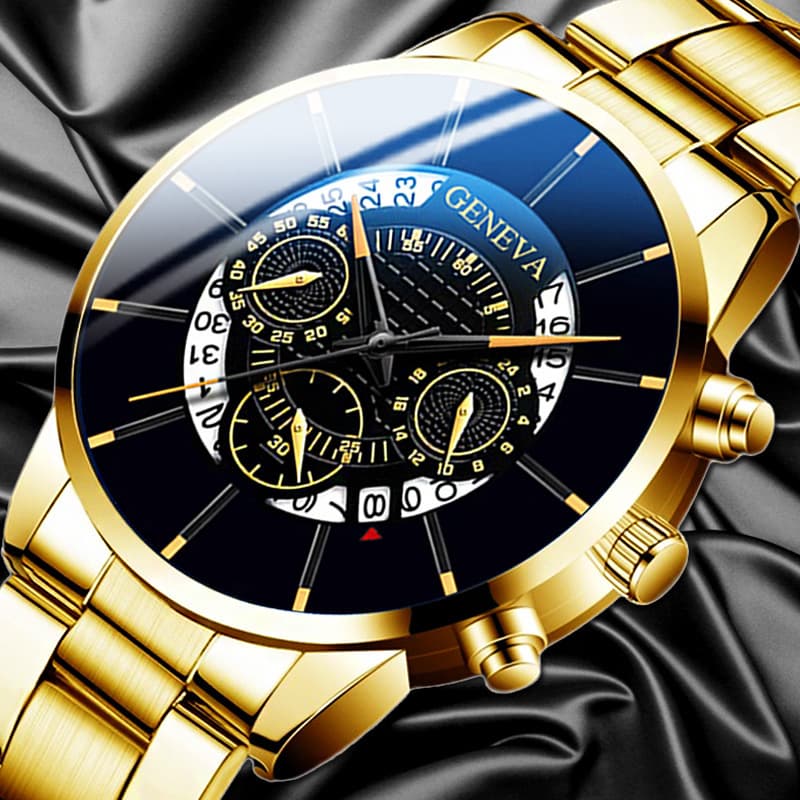 Men's Quartz Watches GENEVA Men's Steel Band Watch, Fashionable Three Eye Six Pin Business Watch, Stainless Steel Band Calendar Quartz