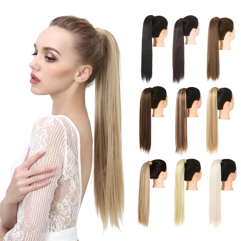 Velcro Horsetail Realistic Matte Silk Long Straight Wig Horsetail Women's Velcro Wrap Wig Straight Hair