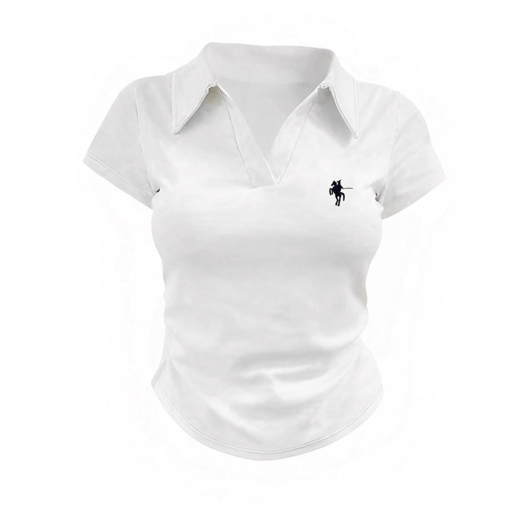 cross-border Korean-style Lapel Polo Shirt, Solid Color, Slim Fit, Short Style, Knight Embroidery, Simple And