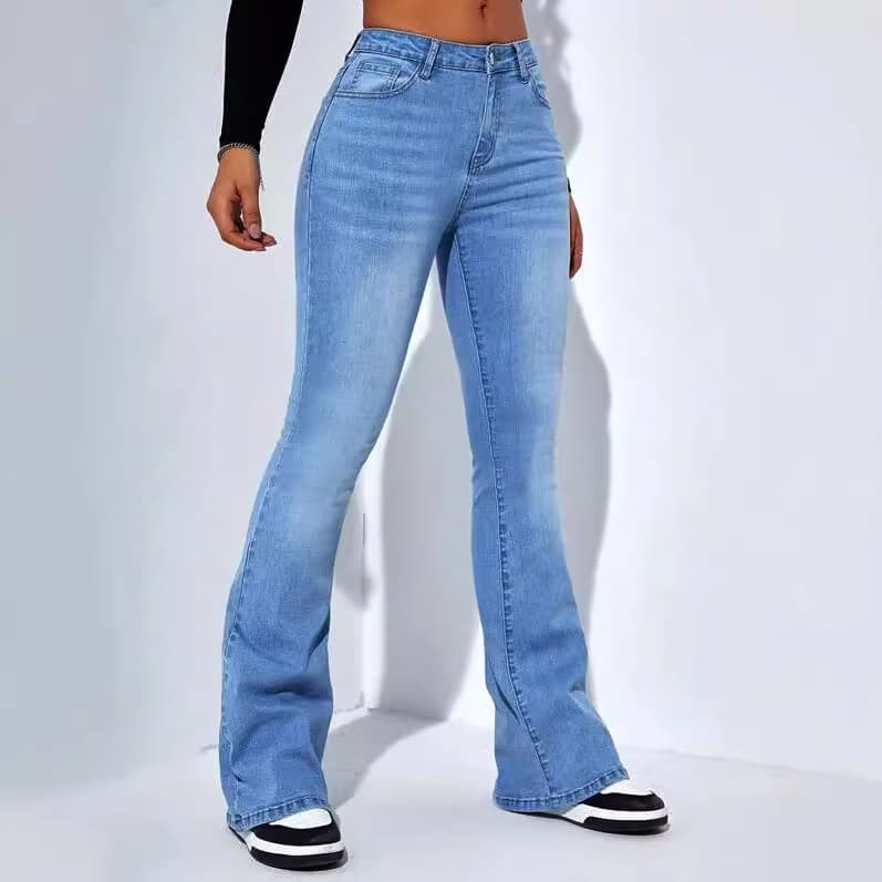 Women's Clothing High Waist Straight Jeans Slim Fit Slim Elastic Flared Pants
