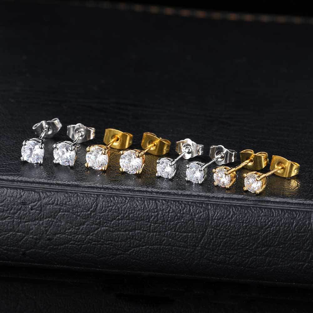 Hip Hop Zircon Round Stud Earrings For Men And Women – Stylish 4-Prong Setting, S925 Silver Posts, Trendy Geometric Design
