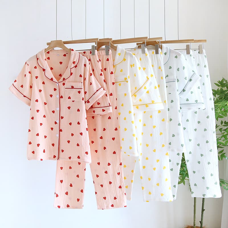Underwear & Sleepwears Three Piece Pajamas Pure Cotton Gauze Short Sleeved Shorts Trousers Home Clothes Suit