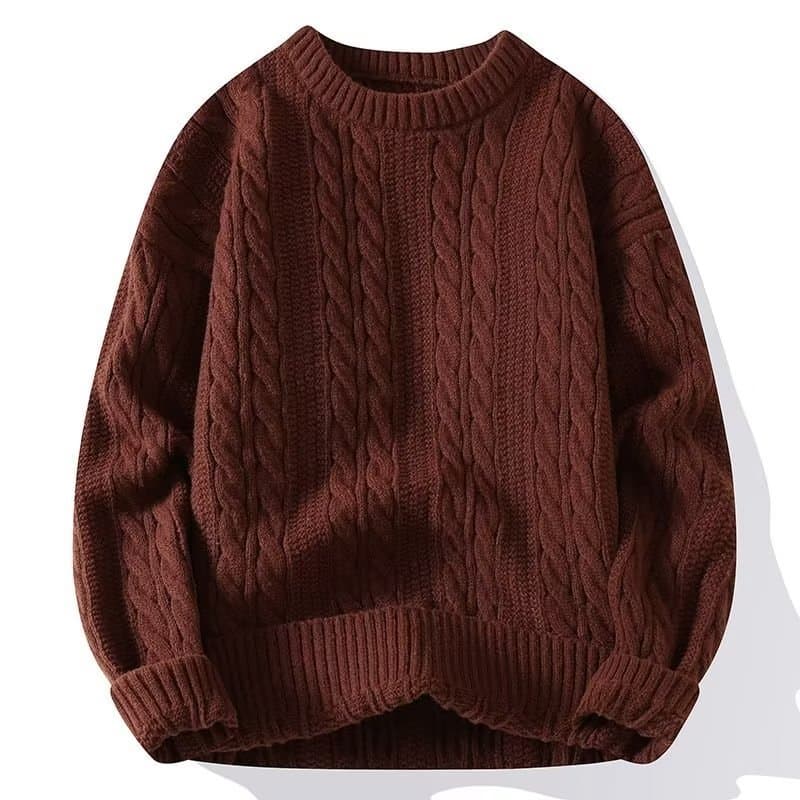 Men's Clothing Round neck sweater men's autumn lazy top inner sweater light mature style men's solid color loose bottoming sweater