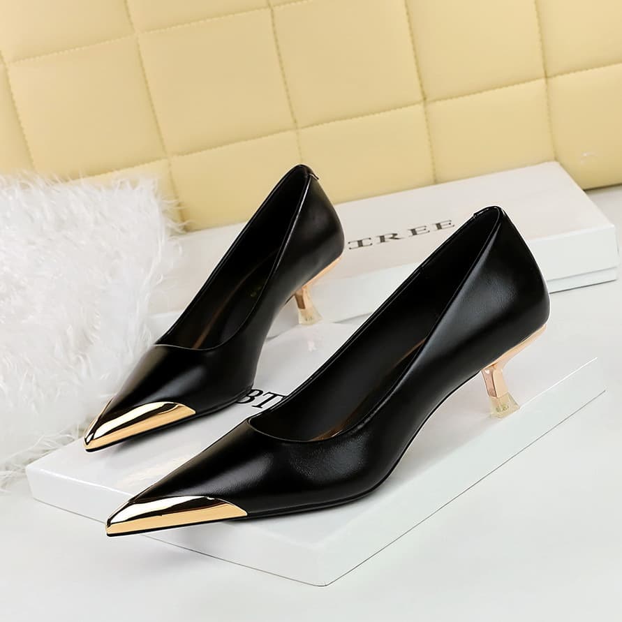 Women's shoes Thin heel metal pointed shallow shave slim spring and autumn women's single shoes