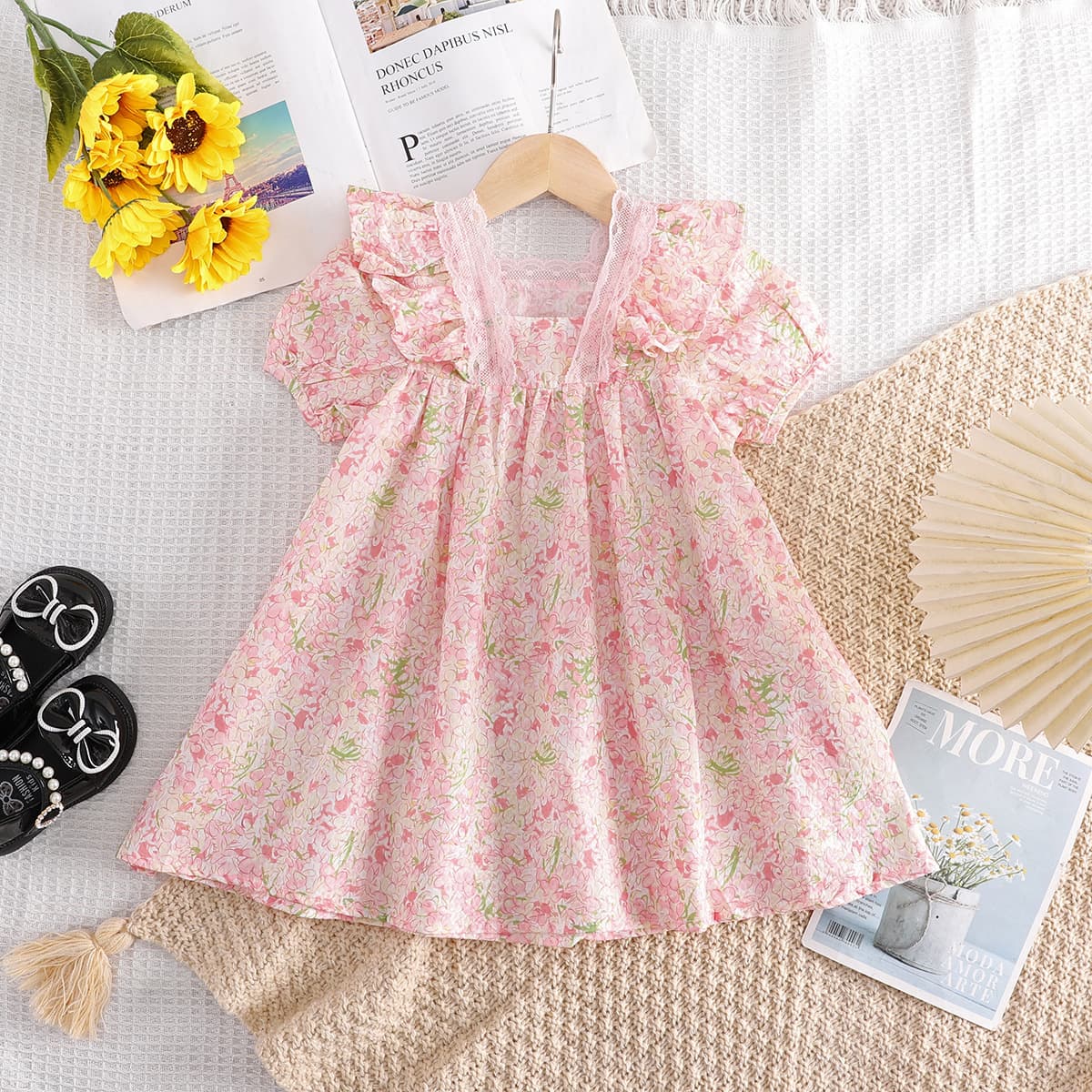 Kid's Clothing Sweet Flying Sleeves Floral Dress Puff Sleeves Summer New Girls Dress