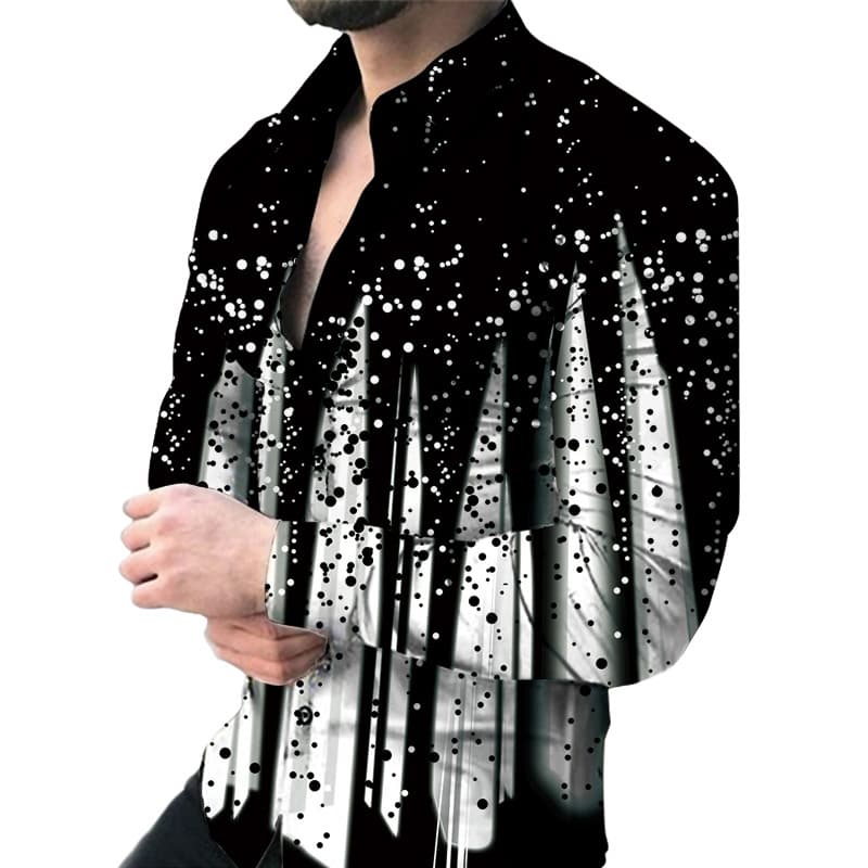 Men's Digital Printed Floral Casual Slim Long Sleeve Lapel Cardigan Shirt For Men