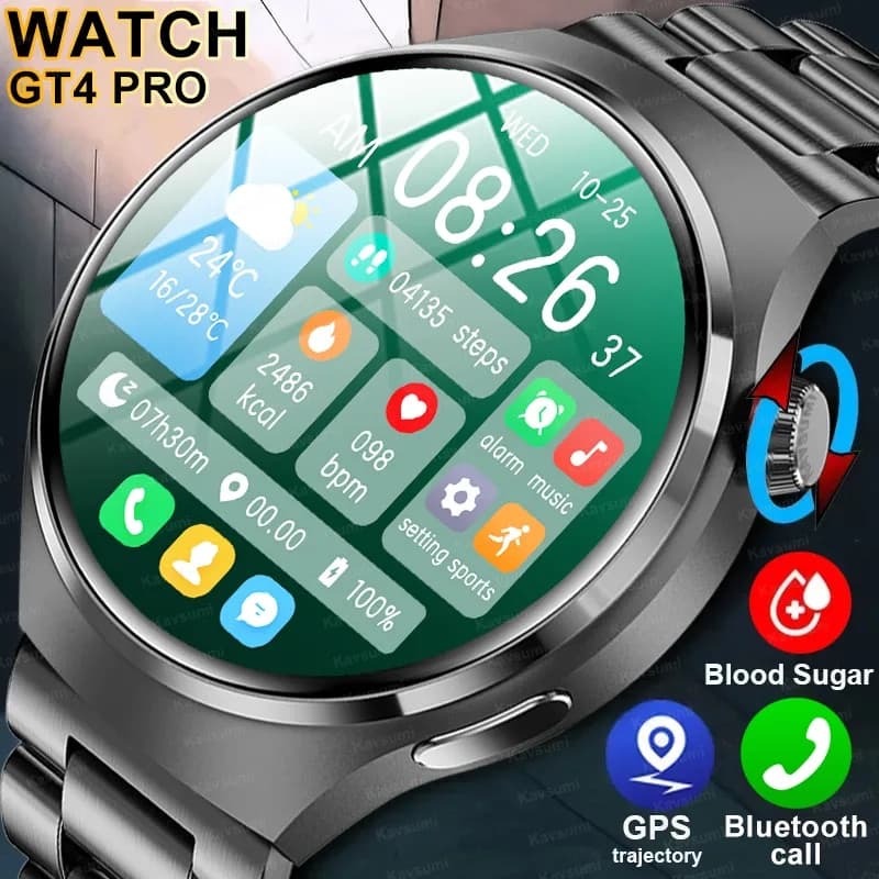 For Huawei GT4 PRO Smart Men Watch 4 Pro AMOLED HD Screen Bluetooth Call GPS NFC Heart Rate BloodSugar SmartWatch 2023