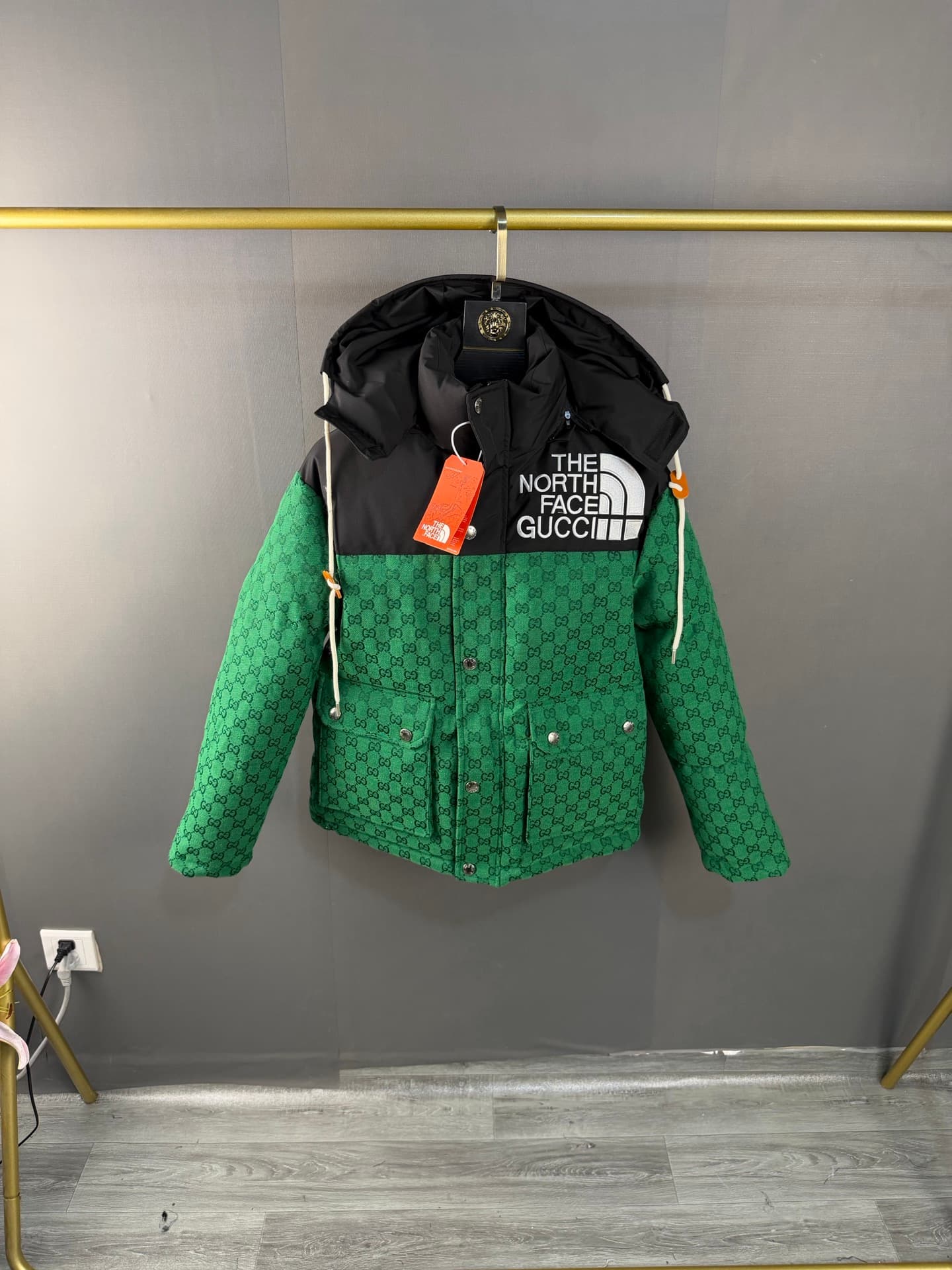 THE NORT H FACE × GUCCI, Doudoune, Verte, Style Automne-Hiver, Mode Classique, Chaude et Confortable, Unisexe