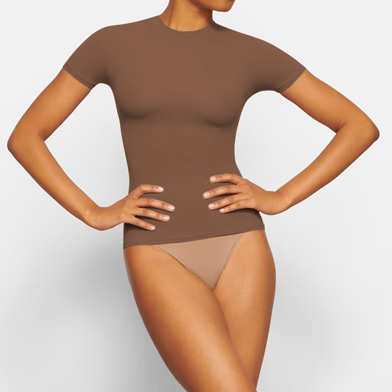 2025 New Women's Kardashian Same Short Sleeve T-shirt Round Neck Slimming Spicy Girl Pure Desire Top For Women