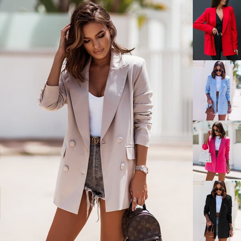 Women's stylish autumn/winter long-sleeved double-breasted blazer with collar