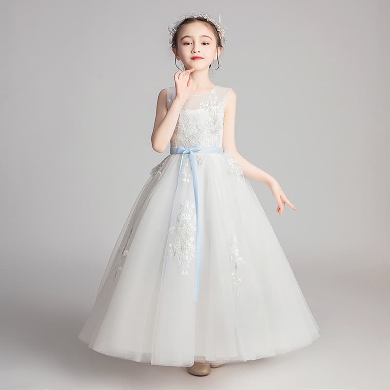Girls' White Long Princess Style Dress With Lace Trim Children's Casual Outfit For Birthday Parties And Performances【Pre-sale | Ships In 15 Days】