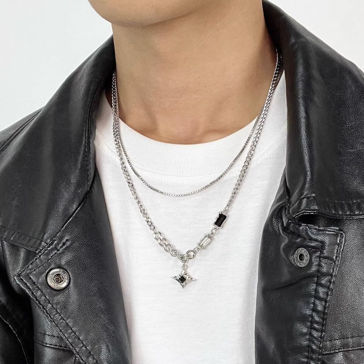European And American Fashion Personality Star Double Layer Necklace Men's Trendy Hip Hop Non-Fading Titanium Steel