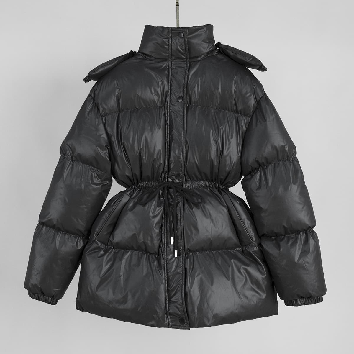 Veste ELLE Cross-Border à cordon de serrage, coupe slim, style européen et américain, collection hiver 2025, capuche zippée, confortable et chaud