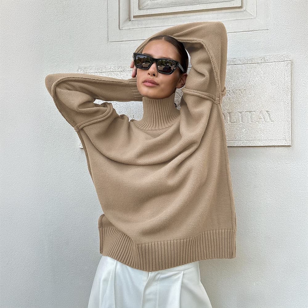 Women's Clothing high necked sweater autumn and winter new casual lazy thickened sweater knitted pullover