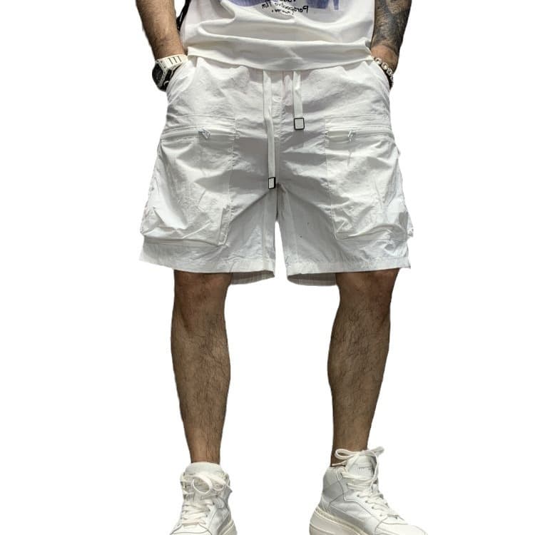 Trendy Workwear Big Pocket Shorts With Zipper Design, American High-end Five Part Pants, Trendy Loose And Versatile