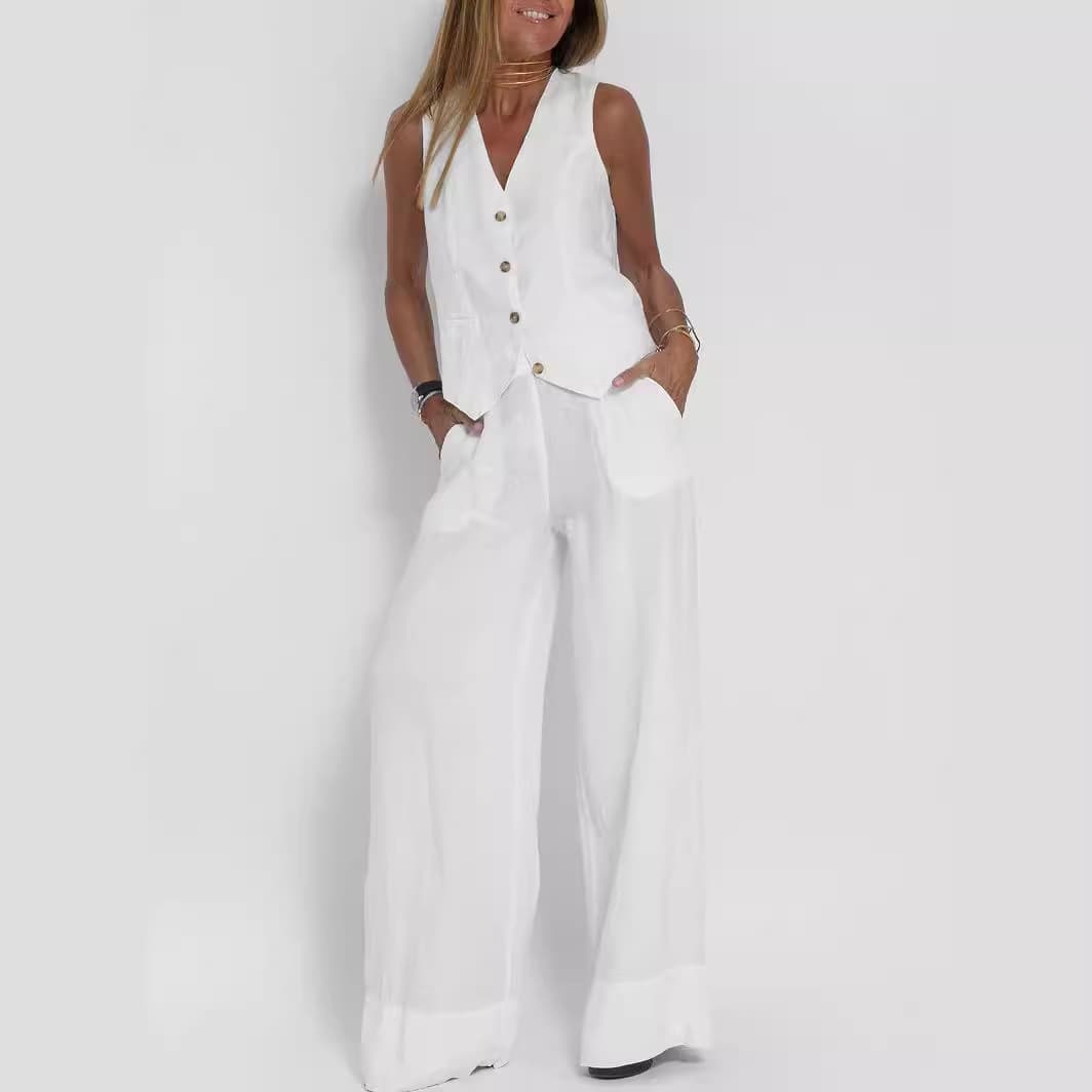 Women's Clothing fashion vest trousers collage stitching cotton and linen casual suit