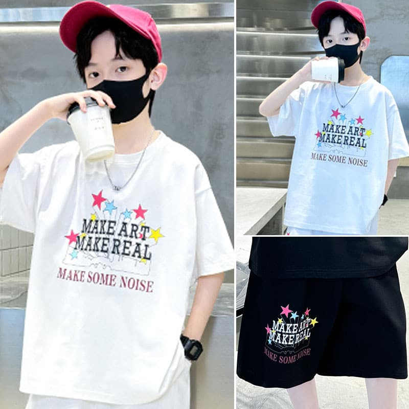 Kid's Clothing boys summer 2024 new models for middle and large children casual loose letter fashionable suit two piece suit