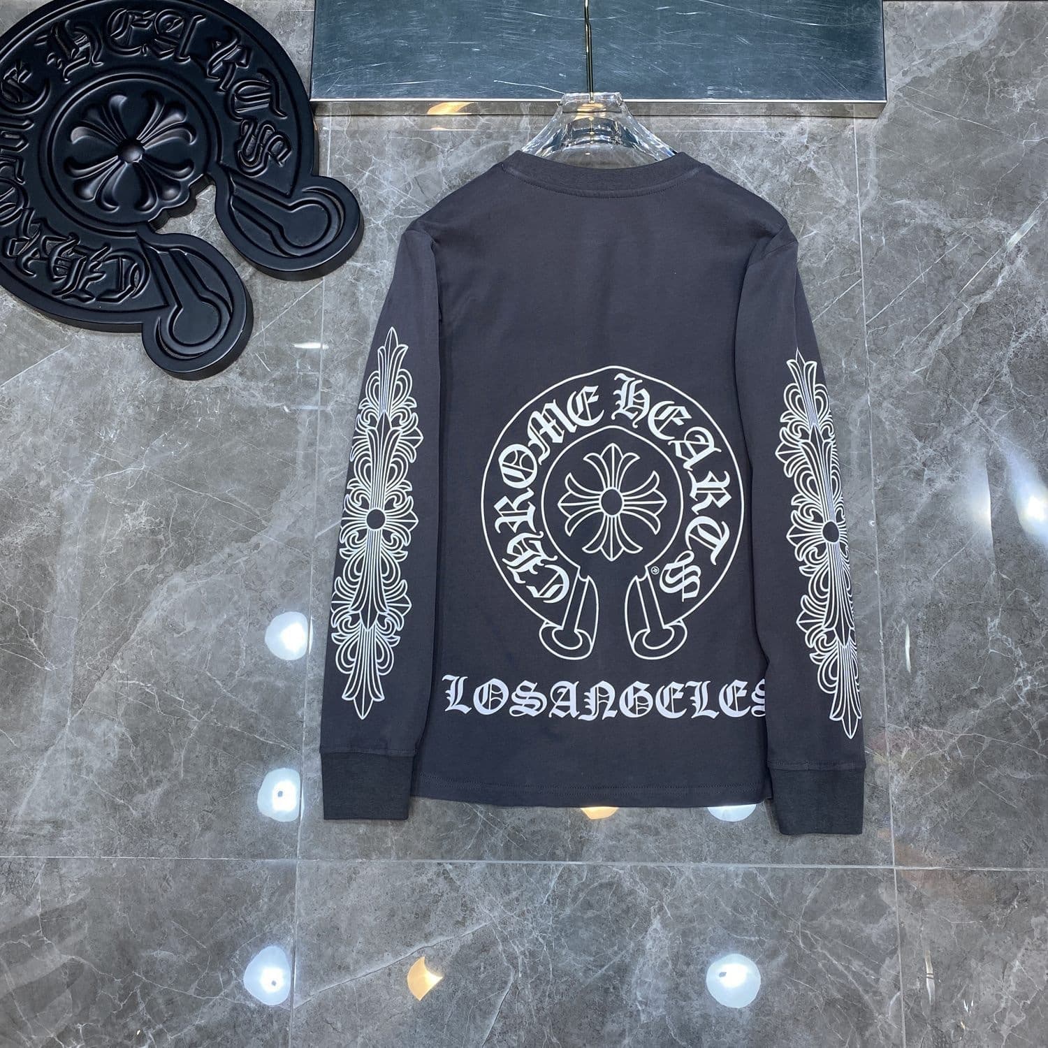 T-shirt à manches longues Chrome Hearts style fer à cheval – Coton premium, imprimé croix gothique, t-shirt streetwear graphique unisexe multico