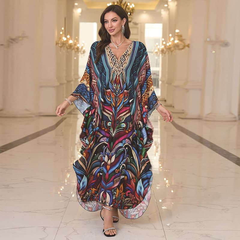 Women's Cotton Beach Cover Up Dress - Floral, Leopard, Zebra Print Long Boho Kimono Sunshade Tunic For Swimwear, Vacation, Summer