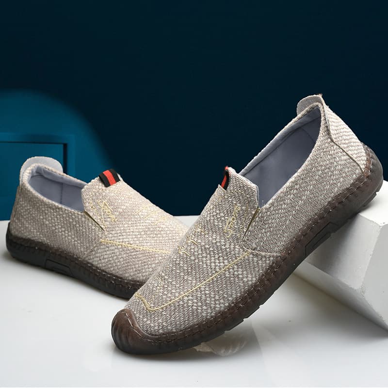Cloth Linen 2025 Spring Leisure Lightweight Cow Muscle Soft Sole Online Driving And Walking Breathable Men's Shoes