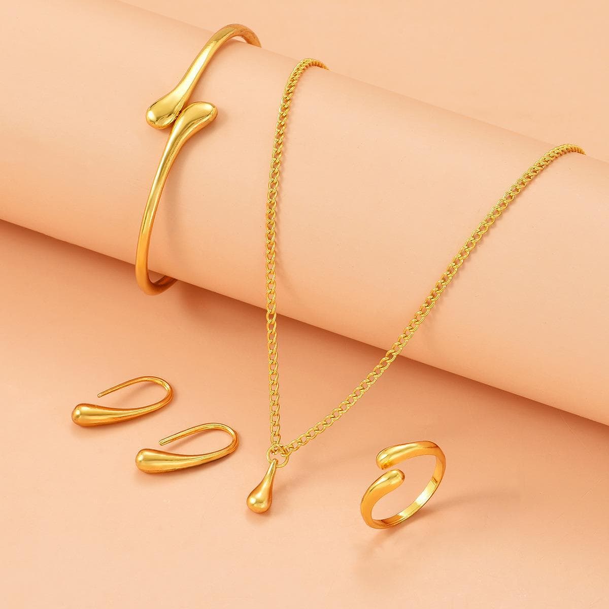 Water drop necklace four piece set simple daily fashion all match necklace earrings ring bracelet set
