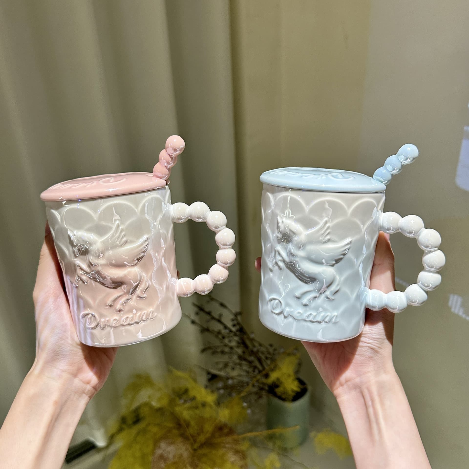 Light Luxury Ceramic Unicorn With Lid And Spoon Mug For Women High-Value Water Office Coffee Cup
