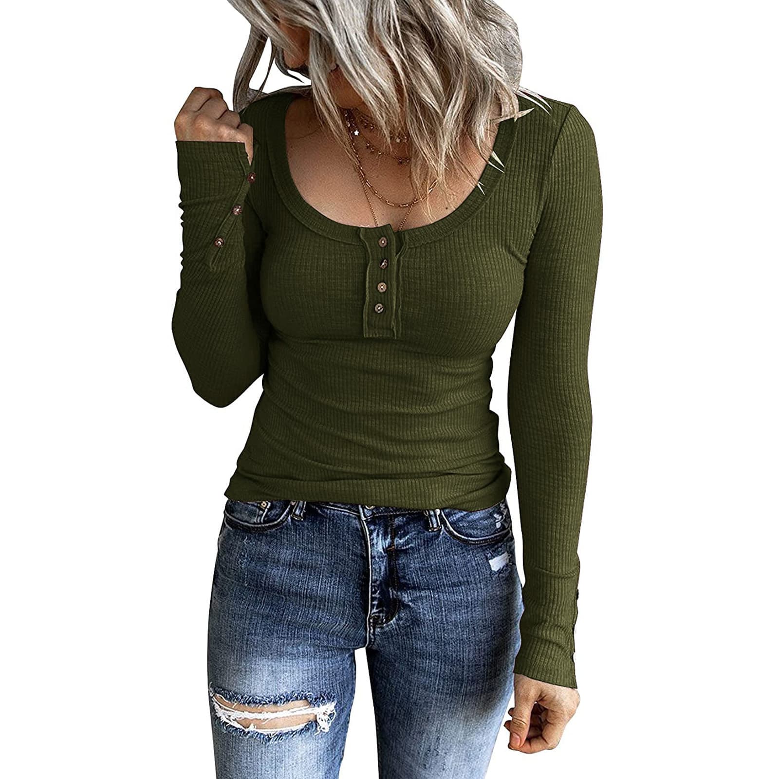 Women's Button-down Vest Color V-neck Long Sleeve T-shirt Top