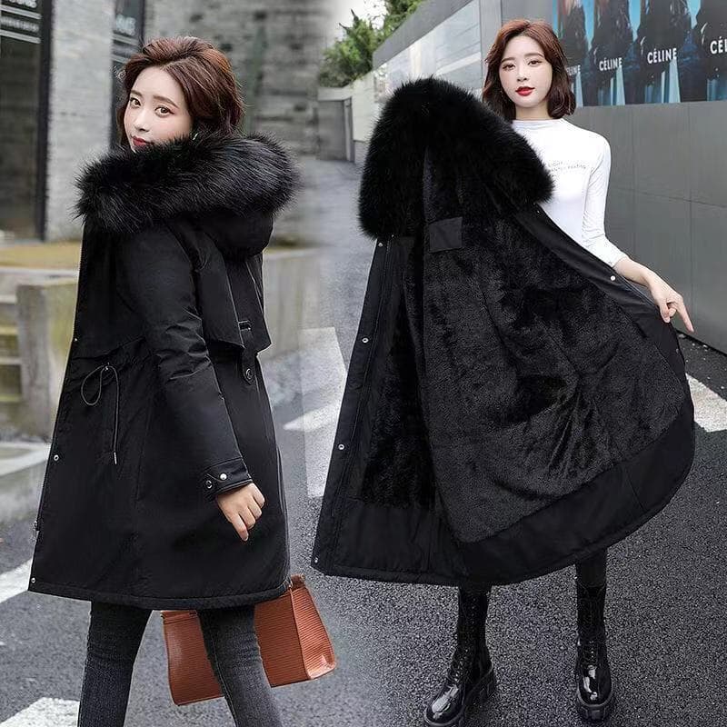 Women's Winter Parka Coat With Fur Hood, Long Padded Jacket, Thick Warm Outerwear For Cold Weather