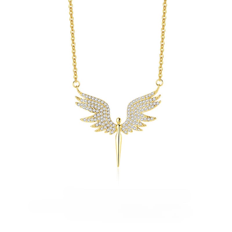 Sterling silver light luxury zirconium angel wings necklace niche design collarbone chain