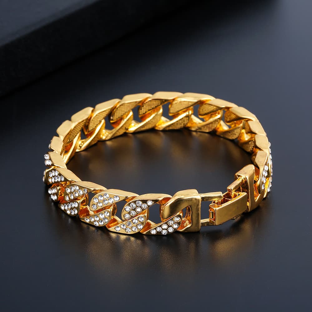 Korean Hip Hop Personality Full Diamond Cuban Bracelet Diamond Luxury Design Wholesale Couple Men's and Women's Titanium Steel Bracelet