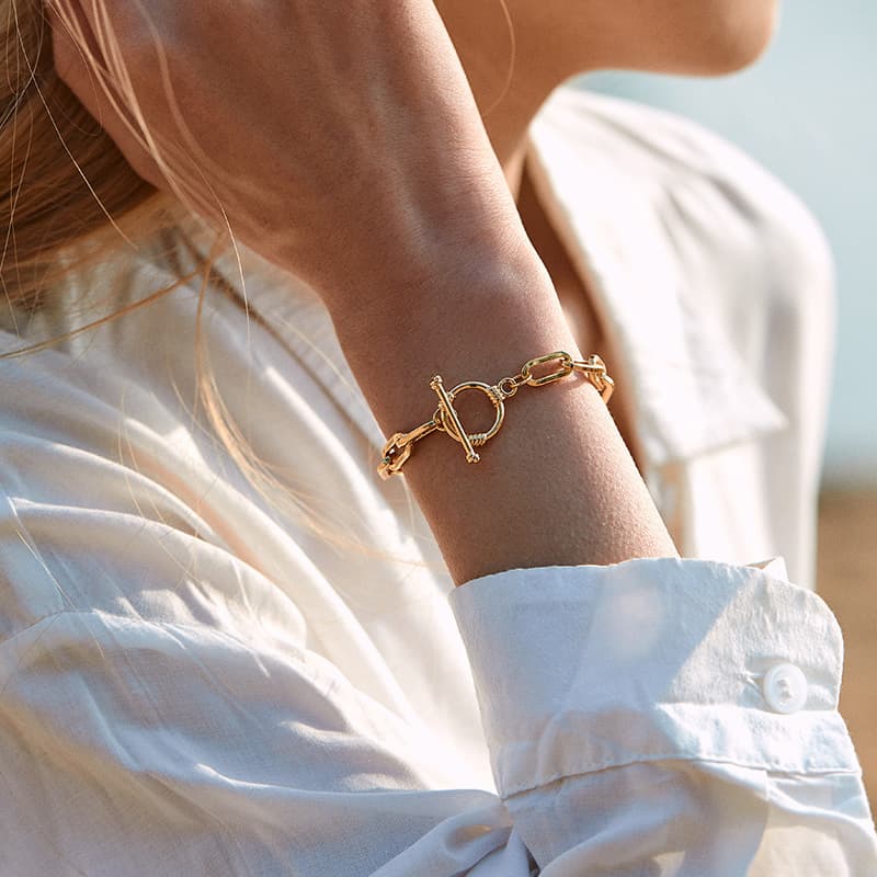 Popular Minimalist Ins Paper Clip Plated K Real Gold Chain Hollow Design OT Buckle Cold Style Bracelet