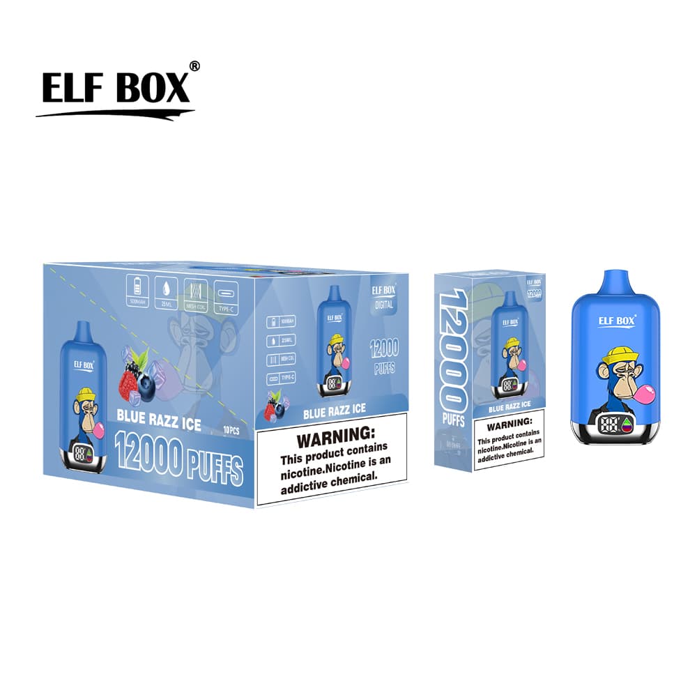 Kit de démarrage de cigarettes électroniques jetables à saveur fruitée, 12 000 bouffées, 500 mAh, affichage ELF BOX numérique, 1 pièce, 2 pi