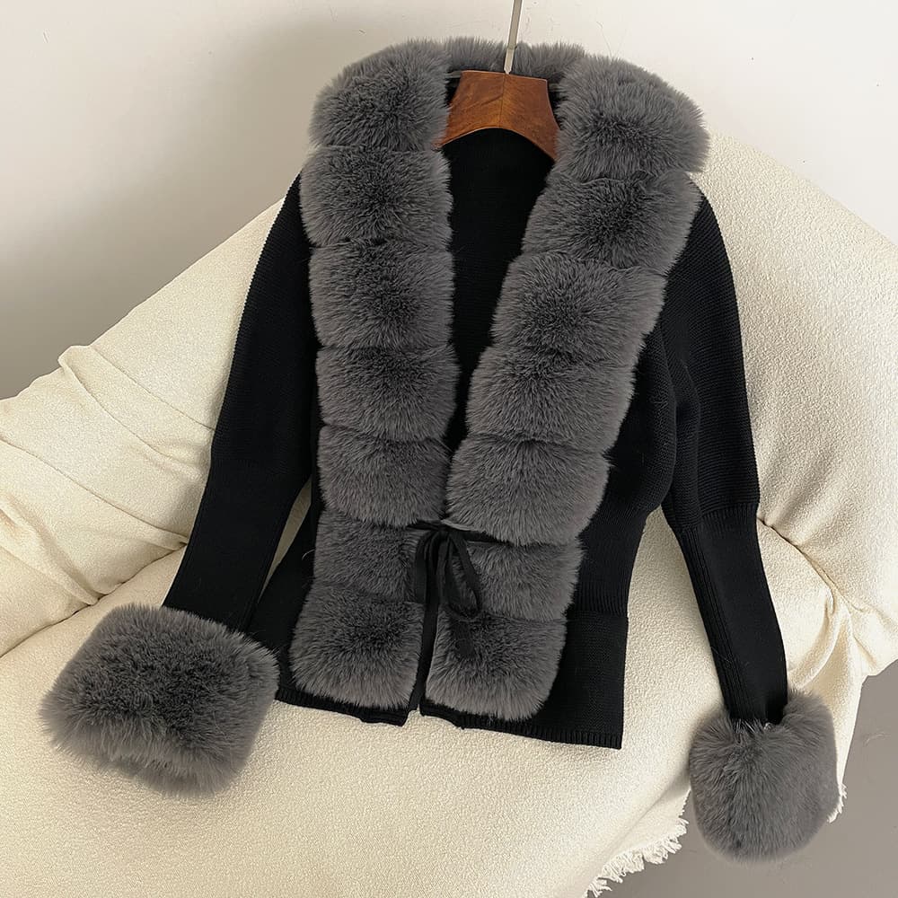 Vêtements pour femmes Automne et hiver Pull tricoté Poignets à patte de fourrure Pull tricoté amovible