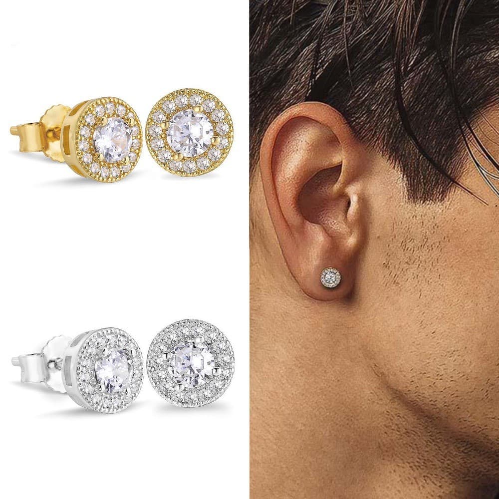 hot selling round full diamond hip hop earrings, zircon micro inlaid men's earrings, popular fashion brand jewelry